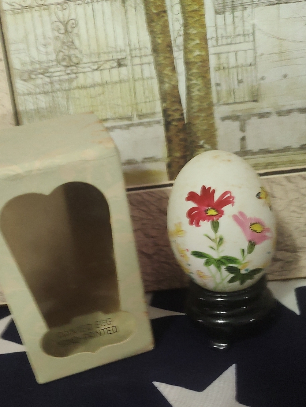 Vintage/Hand-Painted Floral Decorative Egg with Stand - Picture 2 of 6